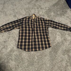 Columbia Men's Black and Tan Plaid Casual Button Down Shirt